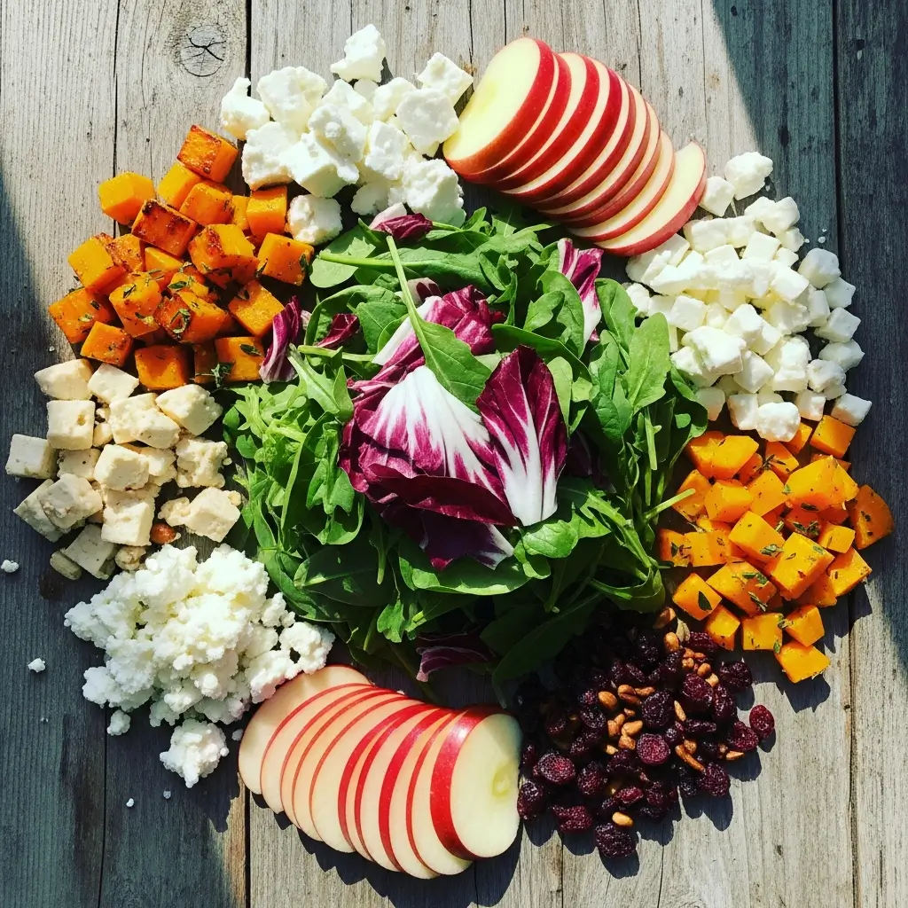 Ingredients for Autumn Harvest Honeycrisp Apple and Feta Salad