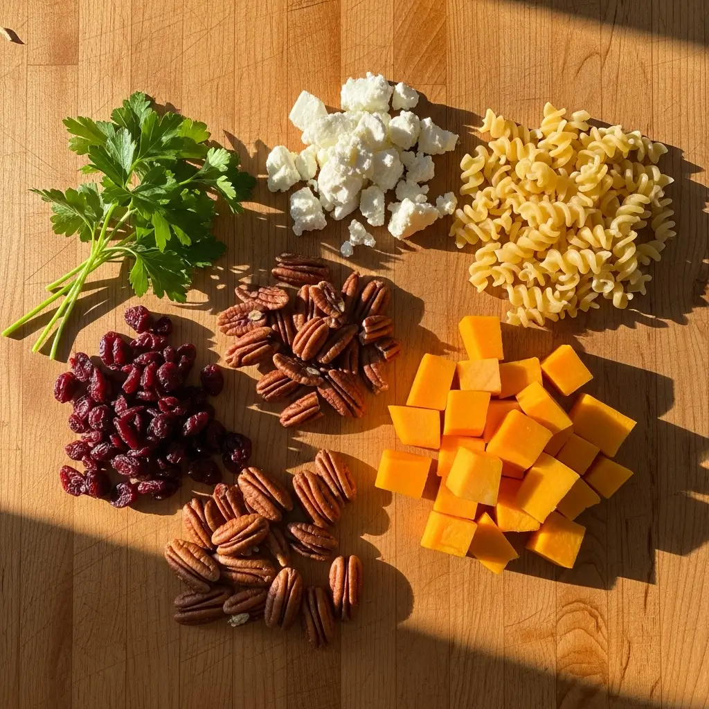 Autumn Harvest Pasta Salad with roasted butternut squash and cranberries