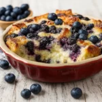 Blueberry Cottage Cheese Breakfast Bake on rustic kitchen table
