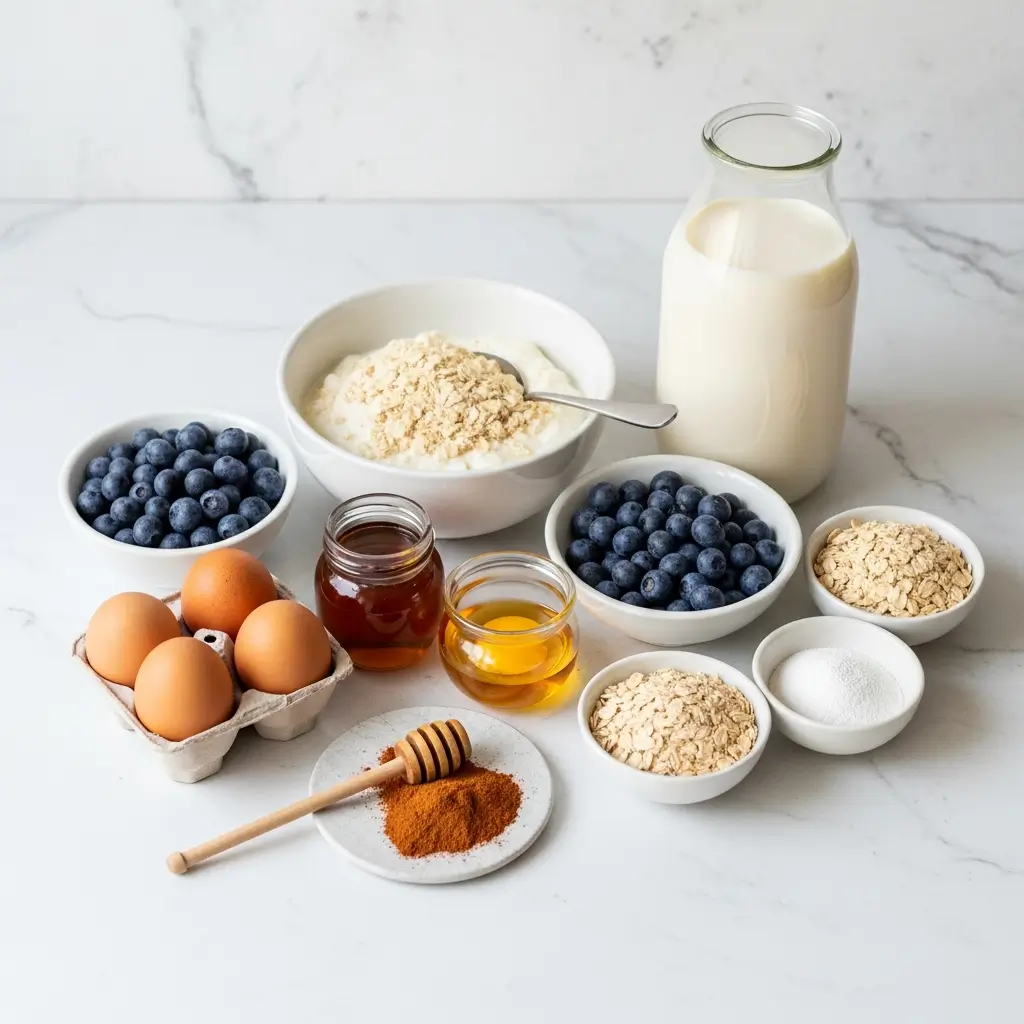 Ingredients for Blueberry Cottage Cheese Breakfast Bake