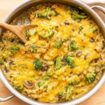 Broccoli Rice Casserole baked with melted cheddar cheese
