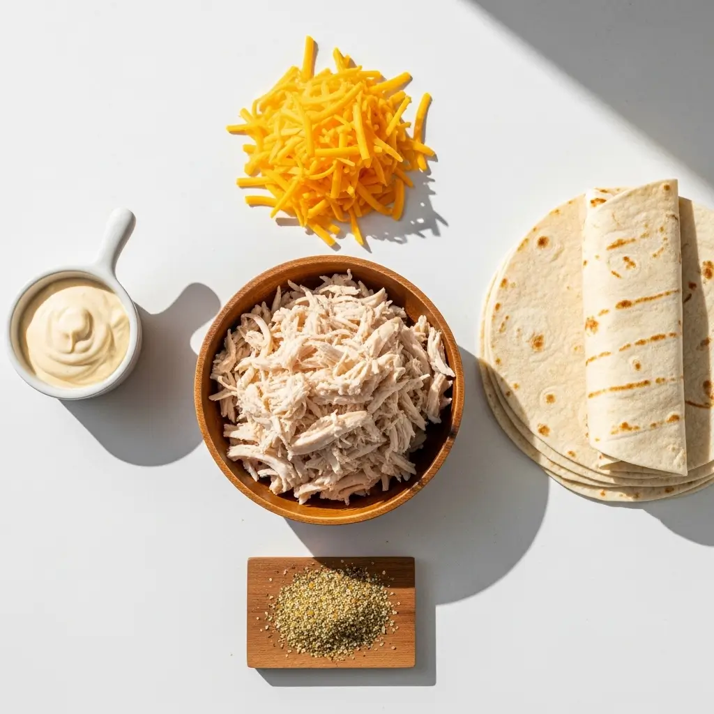 Ingredients for Cheesy Garlic Chicken Wraps