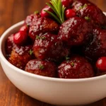 Christmas Cranberry Meatballs on a festive holiday table