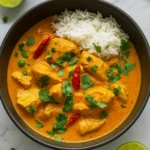 Coconut Chicken Curry served with rice and cilantro