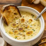 Country French Garlic Soup in rustic bowl