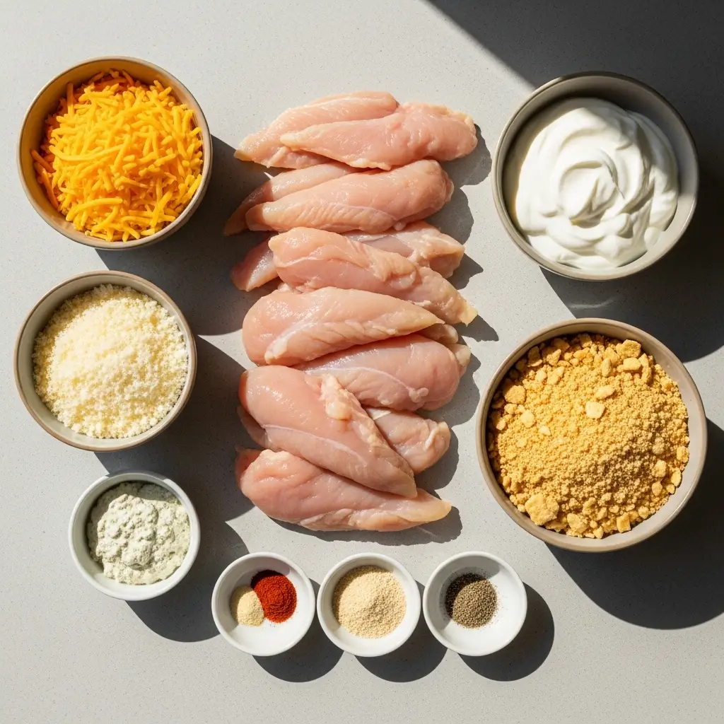 Crack Chicken Tenders ingredients flat lay