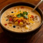 Creamy Cowboy Soup in a rustic bowl with beef, beans, corn, and potatoes