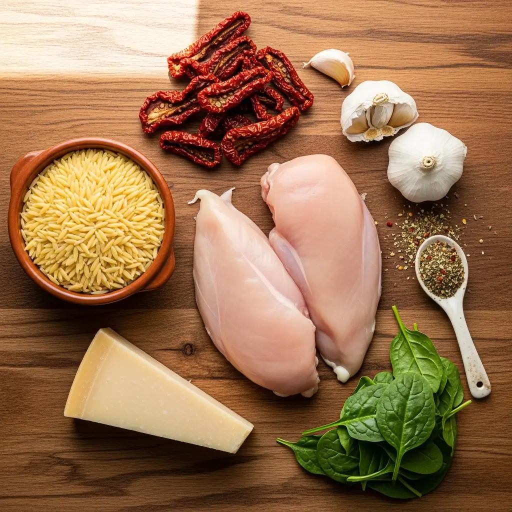 Creamy Tuscan Chicken Orzo ingredients