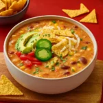 Crockpot Vegetarian Tortilla Soup in bowl with tortilla chips