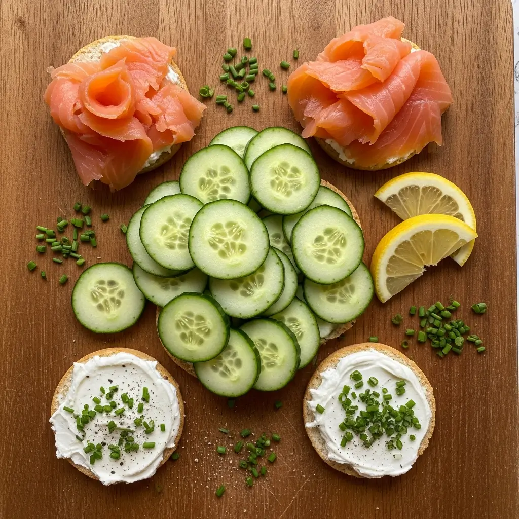 Cucumber Smoked Salmon Bites ingredients flat lay