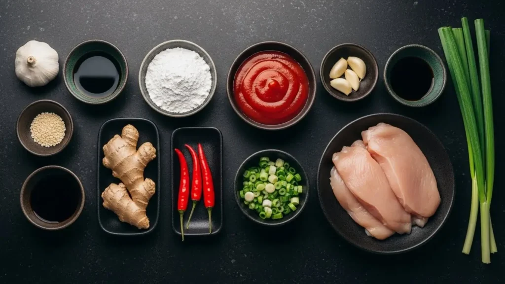 Dragon Chicken Ingredients Flat Lay