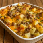 Easy Hamburger Potato Casserole baked with melted cheese