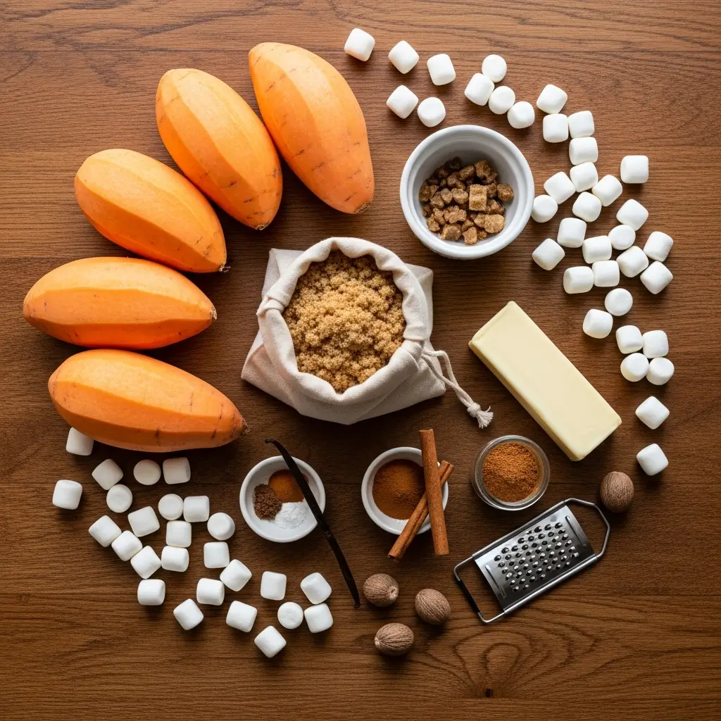 easy sweet potato casserole ingredients on table
