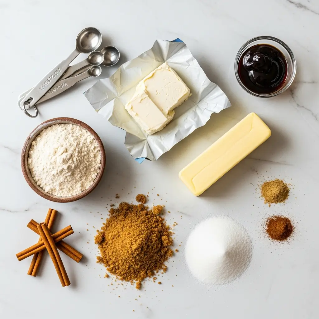 Gingerbread Cheesecake Cookie ingredients flat lay
