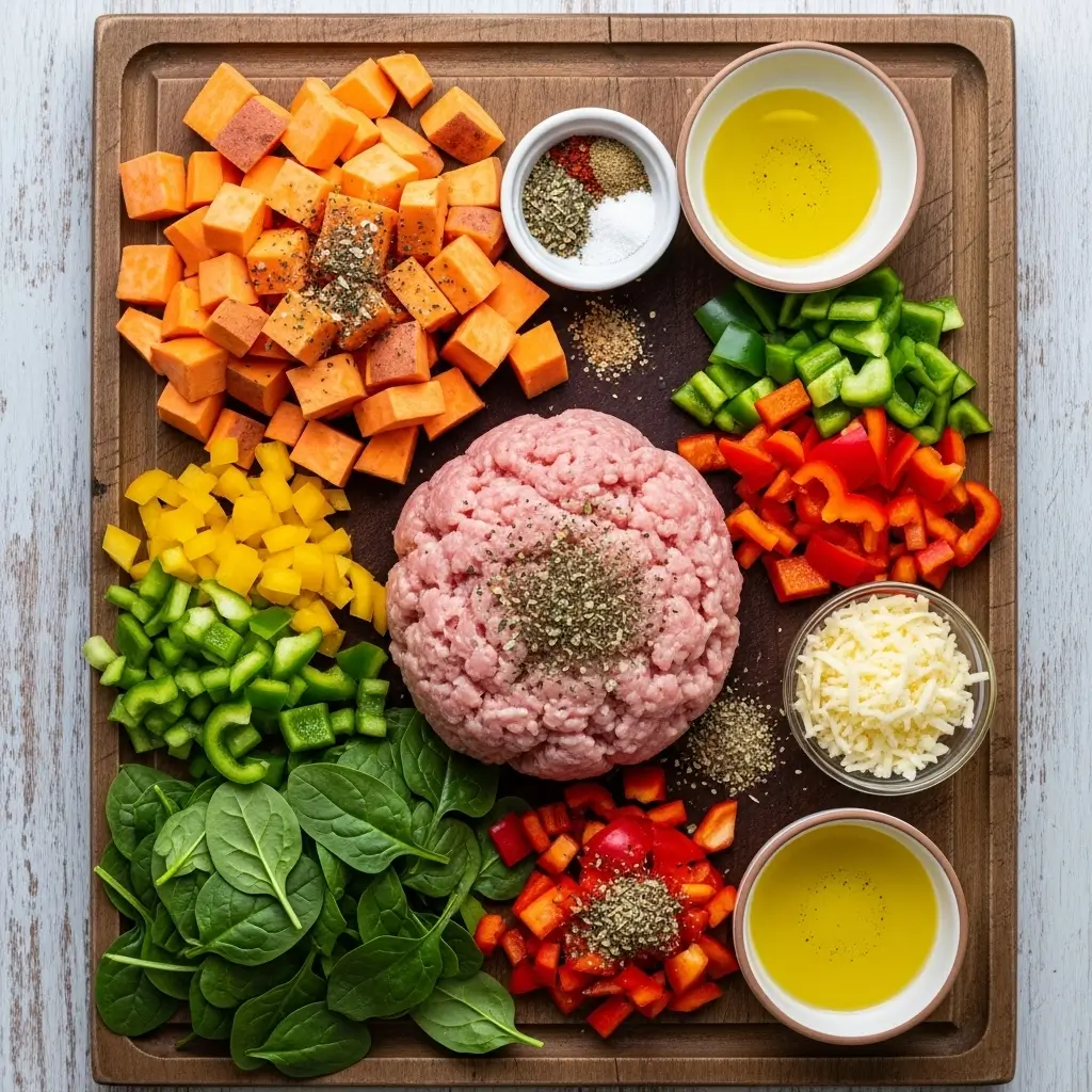 Healthy Ground Turkey Sweet Potato Bake Ingredients