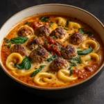 Hearty Meatball Tortellini Soup in bowl