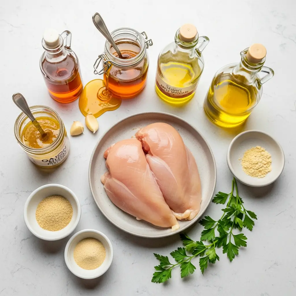Honey Mustard Chicken Recipe ingredients laid out
