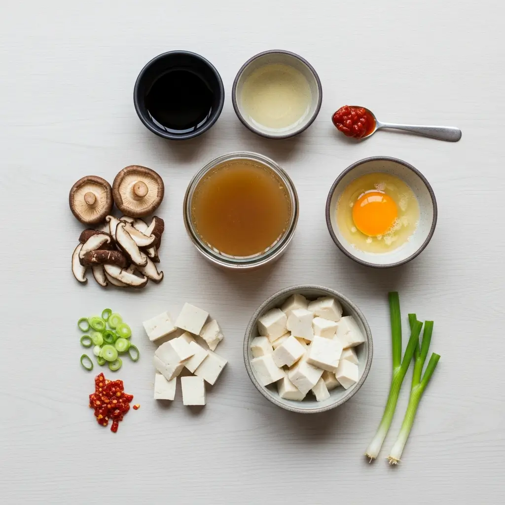 Hot and Sour Soup ingredients flat lay