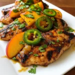Jalapeno Peach Chicken dinner with peach-jalapeño glaze