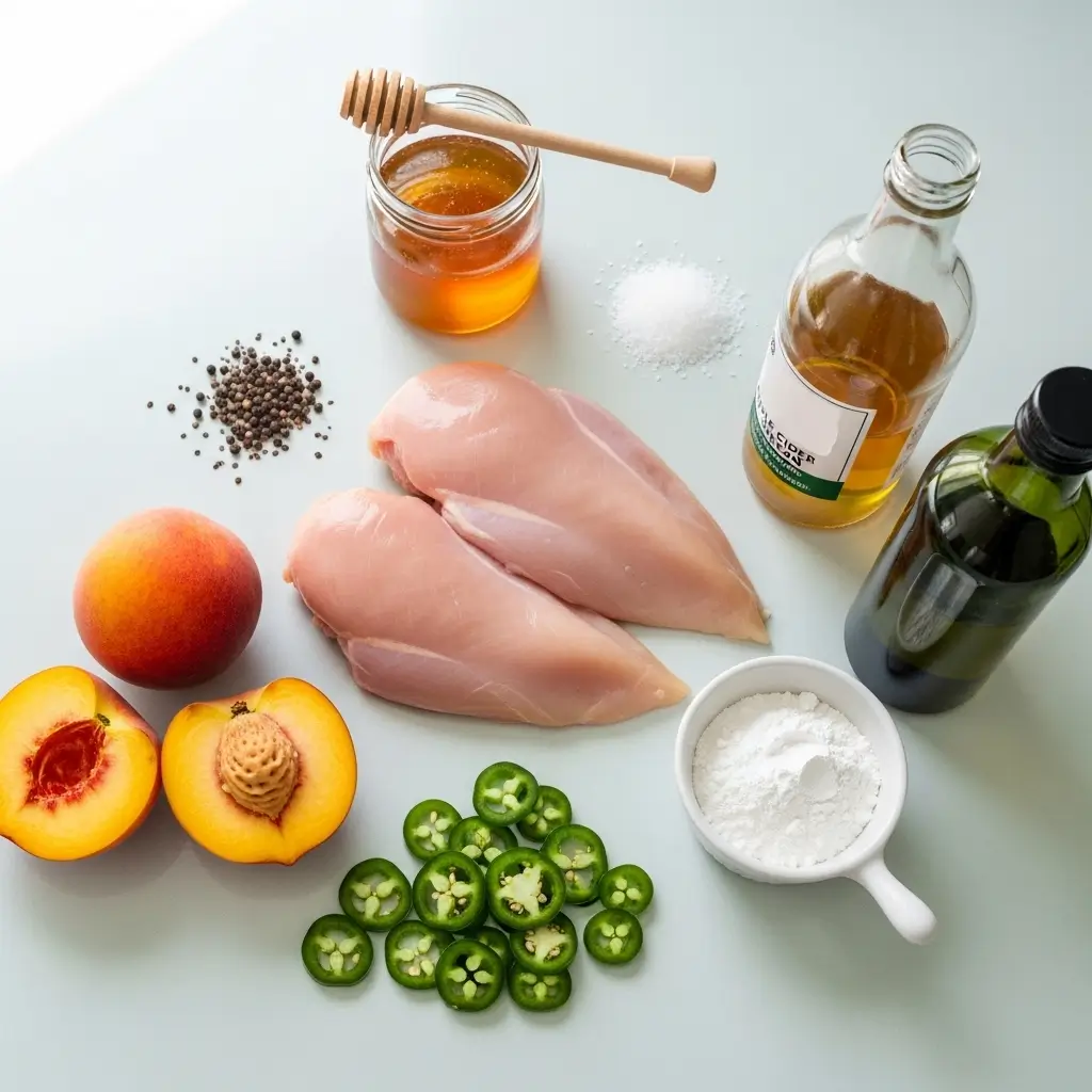 Jalapeno Peach Chicken ingredients on counter