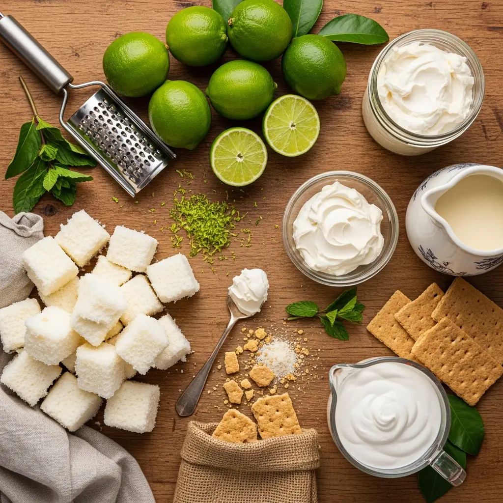 Key Lime Pie Trifle ingredients flat lay