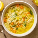 Lemon Chicken Orzo Soup in a bowl