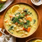 Lemony Greek Chickpea Soup with orzo and kale