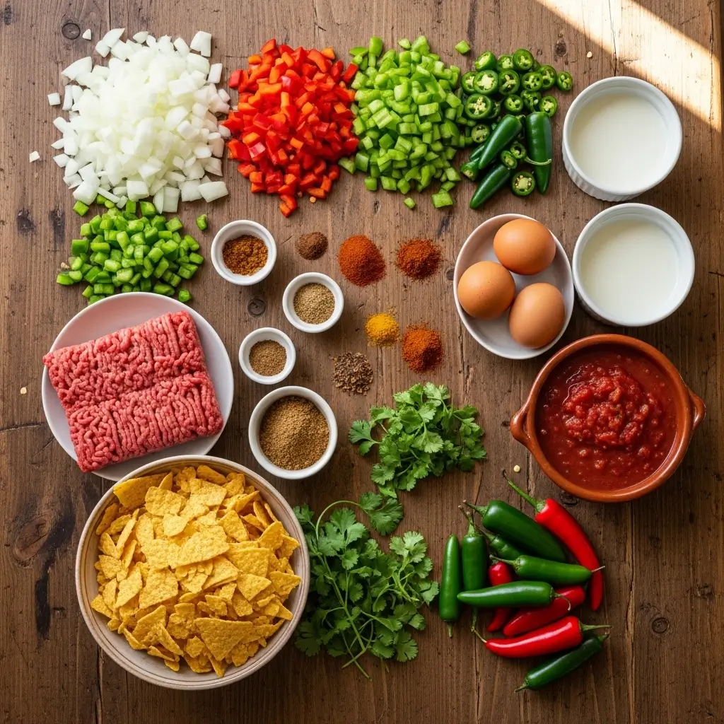 Ingredients for Mexican Meatloaf on counter