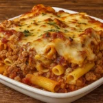 Million Dollar Baked Ziti fresh from oven with golden cheese