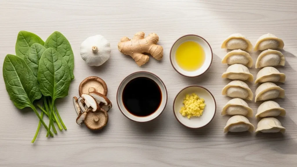 Potsticker Soup ingredients flat lay