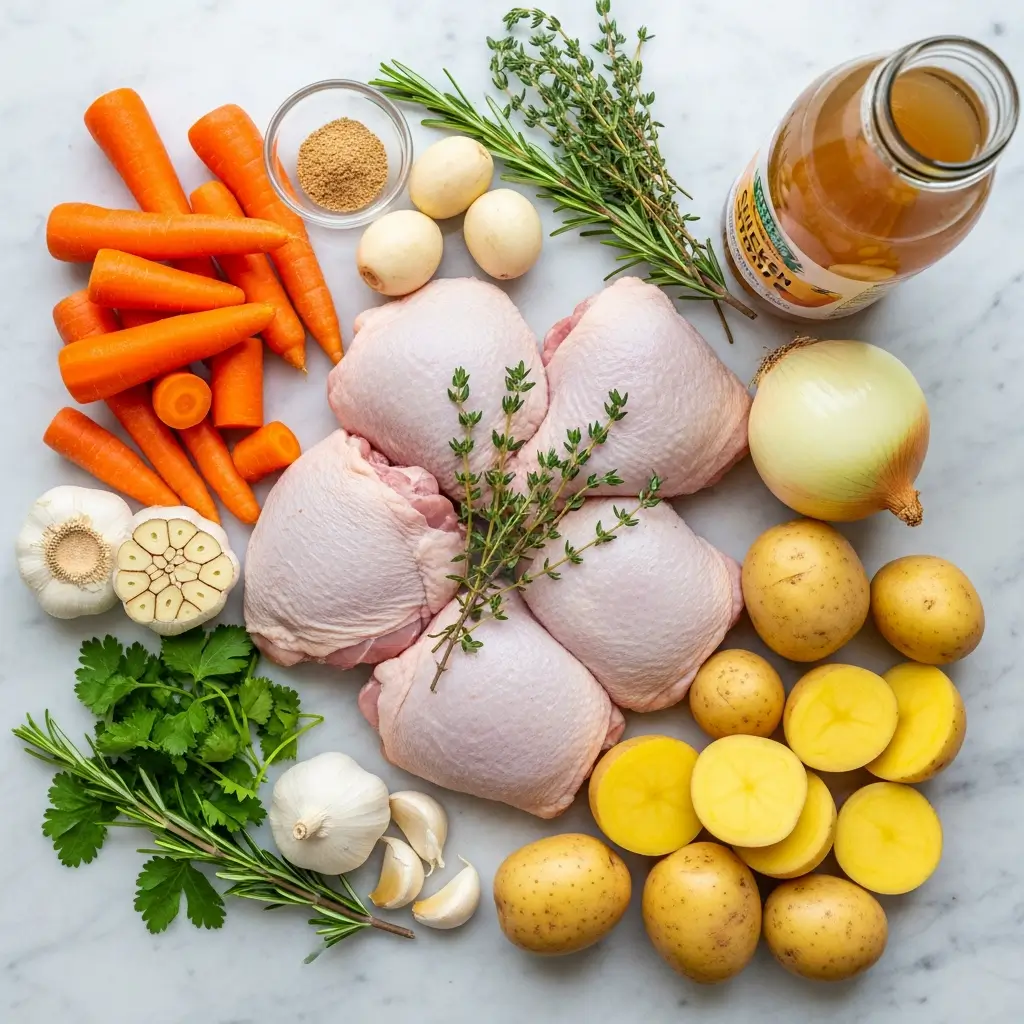 Slow Cooker Chicken Stew ingredients flat lay