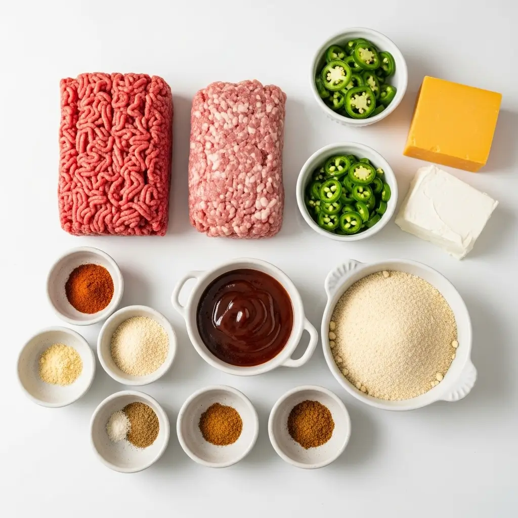 ingredients for smoky jalapeño popper meatloaf on counter