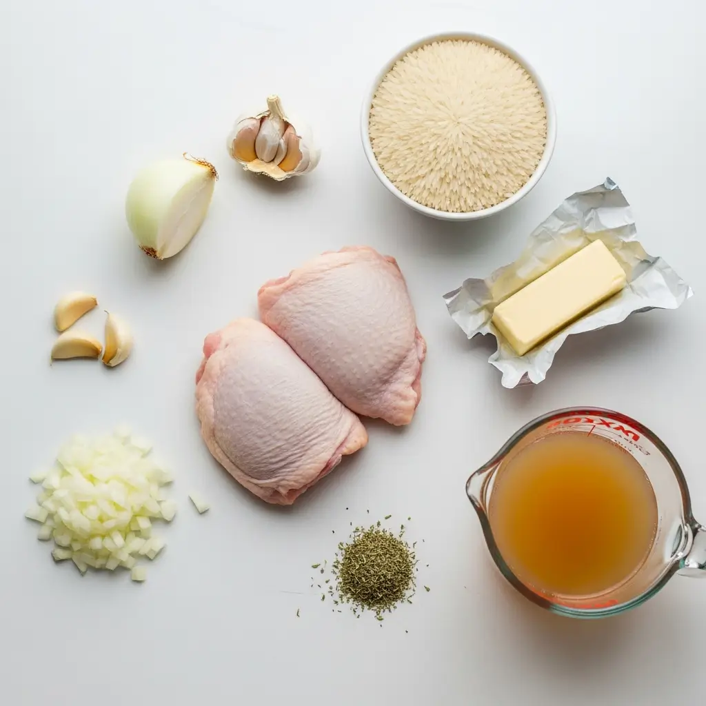 Smothered Chicken and Rice ingredients displayed on counter