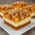 Sweet Apple Crisp Cheesecake Squares dessert bars with oat crumble and apples