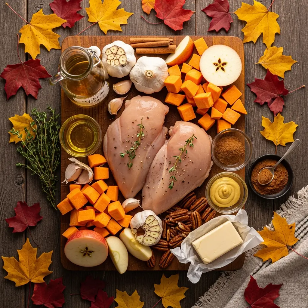 Autumn Chicken Dinner ingredients flat lay