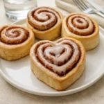 Valentine Heart Shaped Cinnamon Rolls on Tray