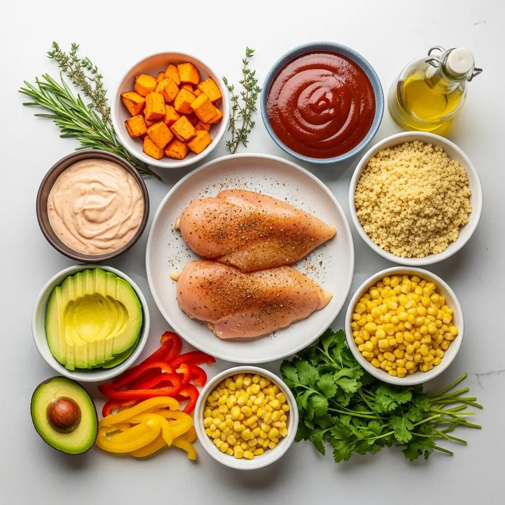 BBQ Chicken and Roasted Sweet Potato Bowls Ingredients