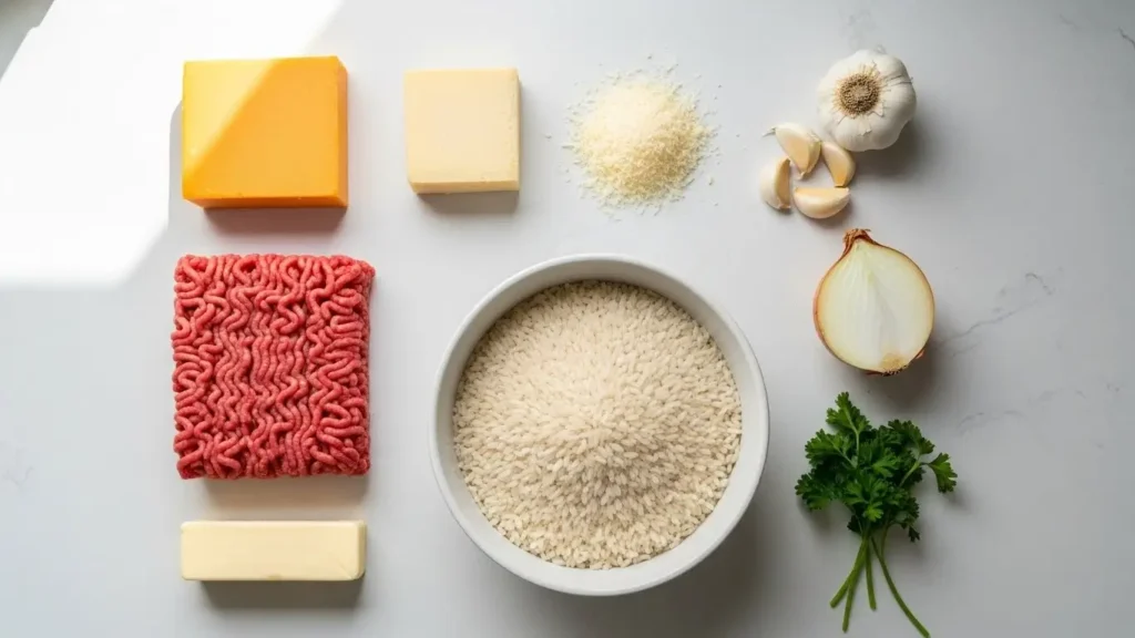 Beefy Garlic Butter Bowl ingredients layout