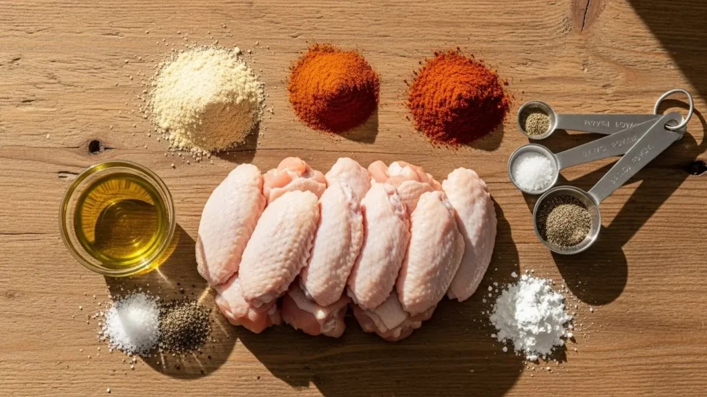 Best Ever Air Fryer Chicken Wings ingredients flat lay