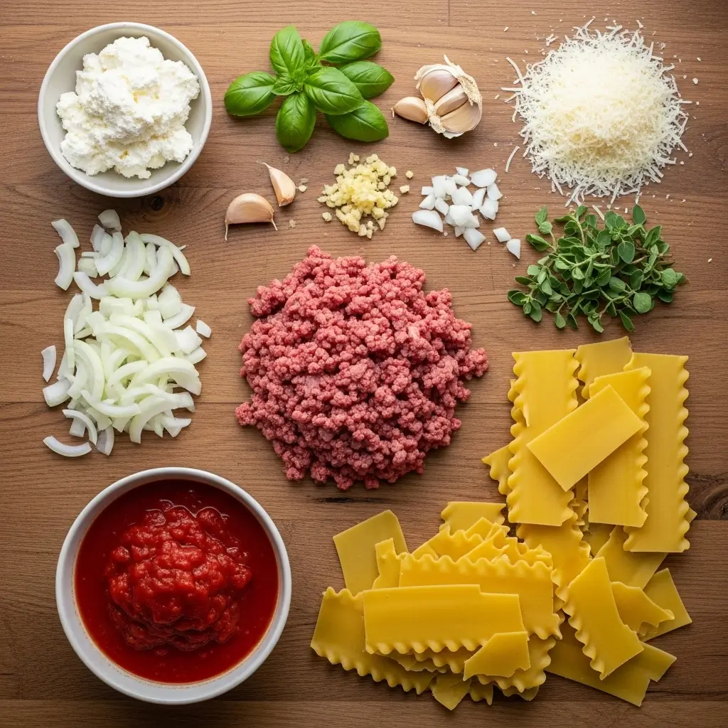 Best Lasagna Soup ingredients on a kitchen counter