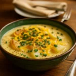 Cheddar Garlic Herb Potato Soup in a bowl