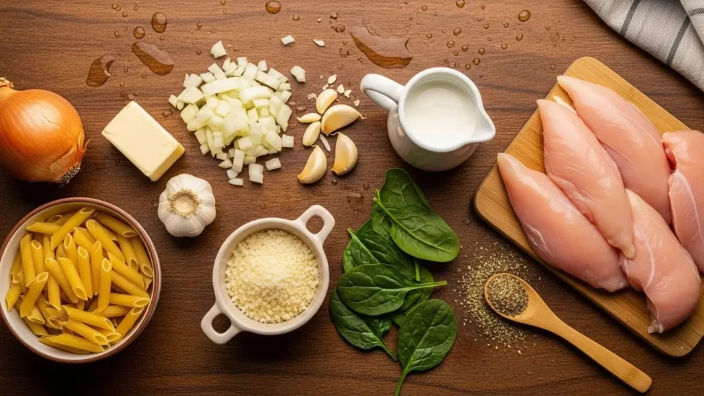 Chicken Alfredo Soup ingredients laid out