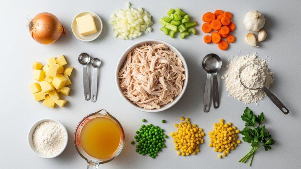 Chicken Pot Pie Soup ingredients on counter