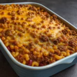 Chili Mac Casserole baked with cheese