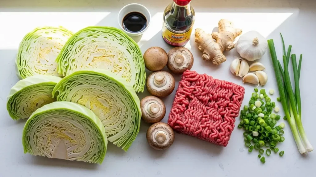 Ingredients for Chinese Ground Beef and Cabbage Stir Fry
