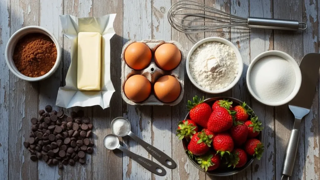 ingredients for chocolate covered strawberry brownies