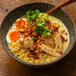 Cranberry Turkey Ramen bowl with turkey and cranberries
