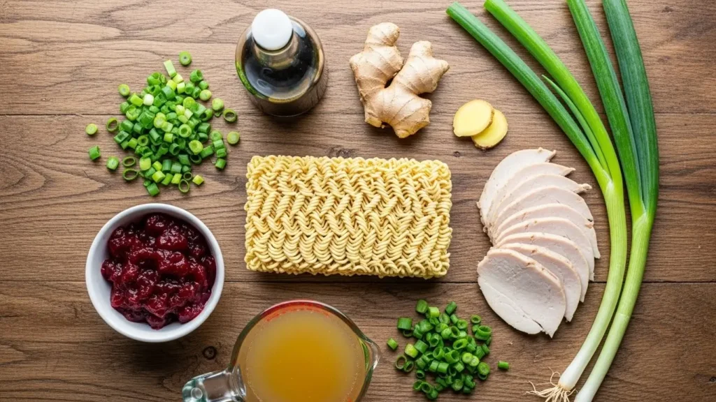 Cranberry Turkey Ramen ingredients laid out on kitchen counter