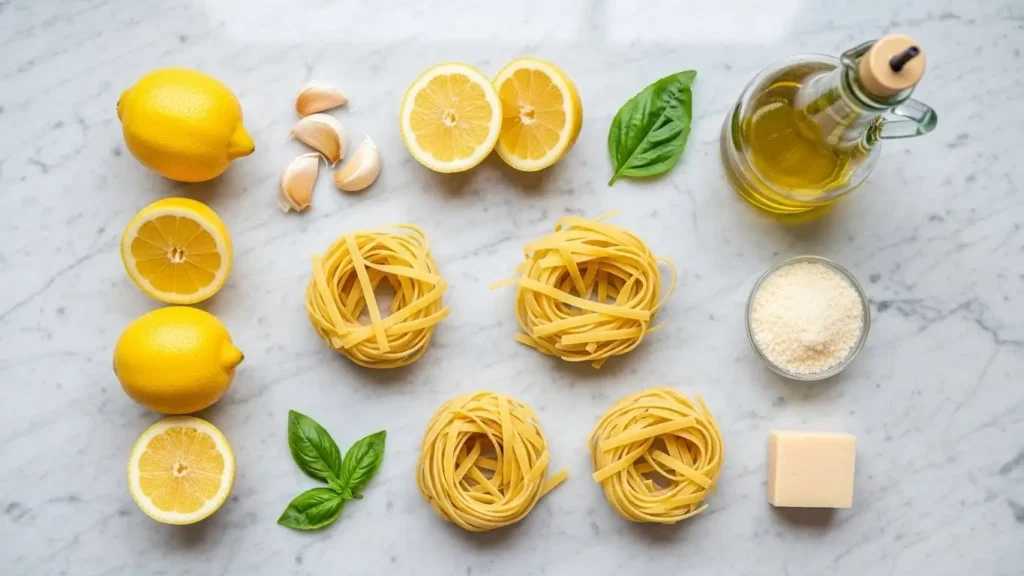 Creamy Lemon Pasta Ingredients on counter