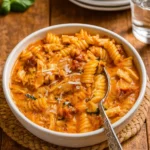 Creamy Tuscan Marry Me Chicken Soup in rustic bowl